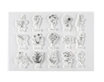 Flower and plant  rubber stamp unmounted 15 piece set silicone stamp for scrapbooking crafts clay marking ink