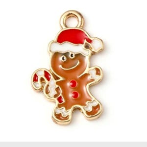 gingerbread man Christmas charm enamel brown enamel charms gold plated charms gingerbread charm