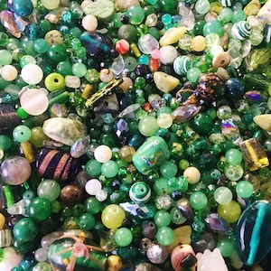 Green Bead soup, bulk Bead Mix in assorted   Crystal Glass Bulk beads mixed sizes bulk green beads