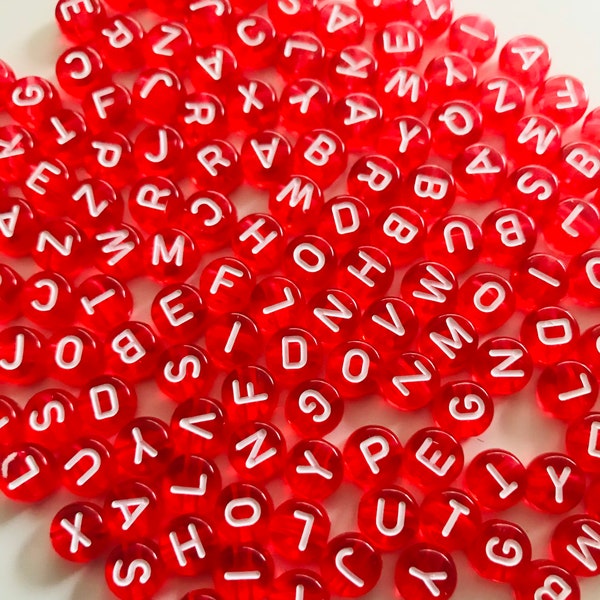 Alphabet bead, red letter  beads with white letter , 7mm round  beads,  choose your letter or bulk beads, DIY bracelet  gift for crafter