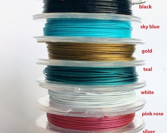 Fil pour perler queue de tigre de 0,38 mm enduit de nylon flexible choix de couleurs fil de fil coloré de calibre 28