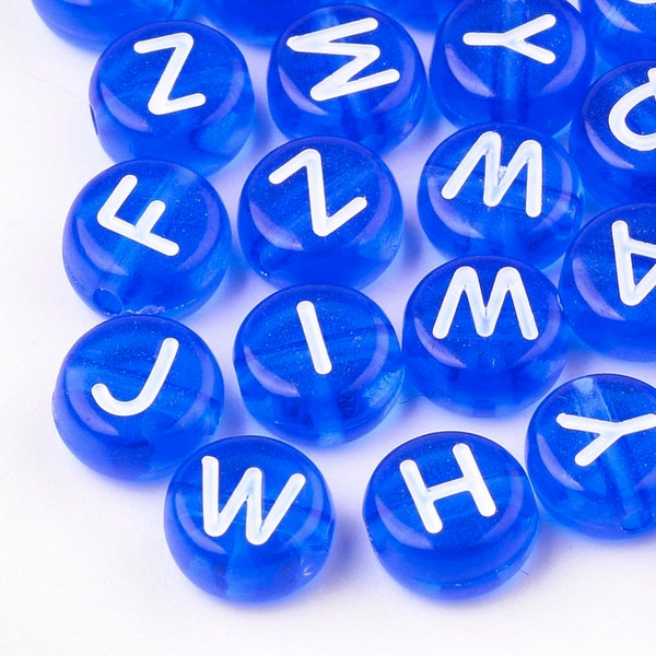 Blue alphabet letter Beads Round 'dark royal blue' Acrylic 7mm letter beads Pick single letters or  bead lot mixed letters gift for crafter
