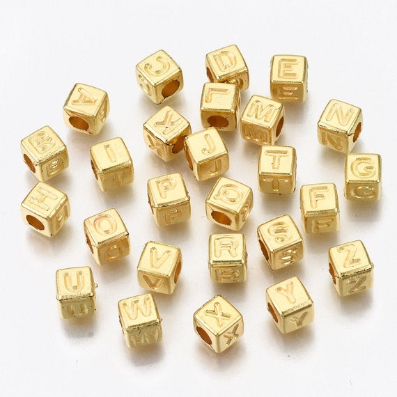 ゴールドメタリックアルファベットキューブビーズ：6 x 6 mm DIY