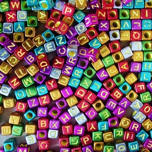 Metallic Alphabet Cube Beads Acrylic 6mm Choose your letter DIY beads Pick your beads bulk bead lot
