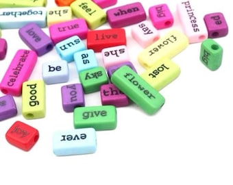 Assorted Word Beads: Colorful Rectangle Charms for Jewelry Making, different words each side