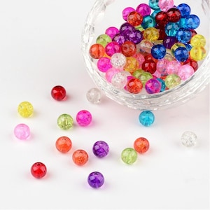 Glass crackle beads, 4mm  assorted colors, clear shades with bubble cracks bulk mix