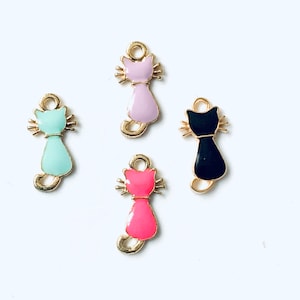 Gold Plated Enamel Cat Charm: Silhouette Jewelry Making