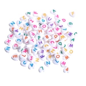 Heart Alphabet bead white EDGE with color letter double sided  heart large spacer beads get the set or random mix