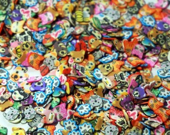 polymer clay assorted pattern slices, diy craft in nature, animal and flower mix