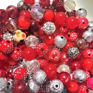 Mélange de perles de chewing-gum rouge, mélange acrylique 10 mm, mélange assorti, thème rouge argent, lot passion, mélange de perles acryliques rouges, soupe