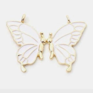White butterfly charm set of 2, gold plated charm set,  one left facing and right facing, for pendants, large charm set gift for crafter