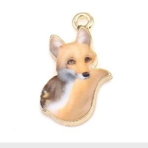 Fox charm, traditional enamel orange and black charm. masculine forest animal