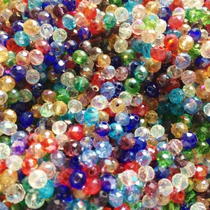 Faceted rondelle glass beads, 4mm crystal bead mix, assorted mixed colors, 4x3mm bead mix