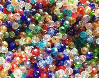 Faceted Rondelle Glass Beads: 4mm Crystal Bead Mix