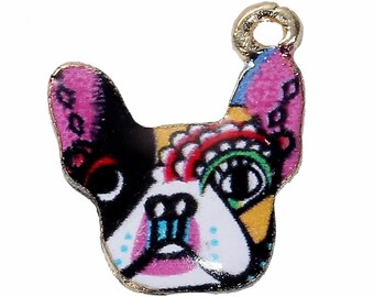 Dije de perro bóxer esmaltado: colgante de animal chapado en oro
