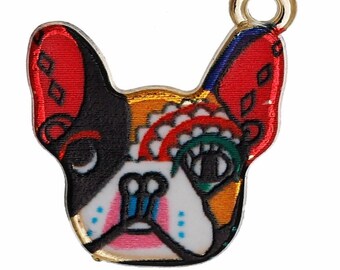 Dije de perro bóxer esmaltado: chapado en oro, diseño multicolor