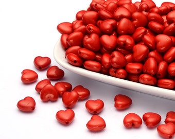 Red Puffed Heart Beads: 11mm Acrylic Bracelet Beads