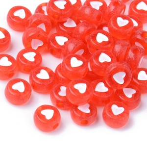 Red Heart bead , 7mm bead that goes with Alphabet beads  white heart with red background
