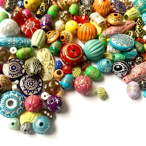 Vintage style foil patterned acrylic beads , bulk mix ,  mixed colors of metallic gold, silver gift for crafter