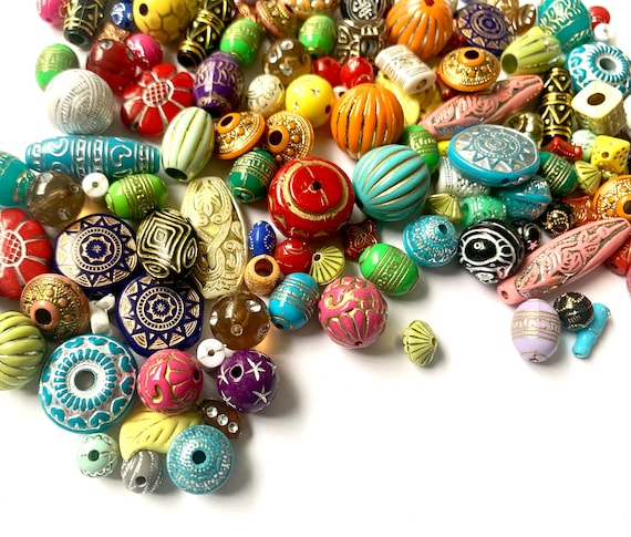 Foil embossed beads, Vintage Style Acrylic Beads, Metallic assorted styles