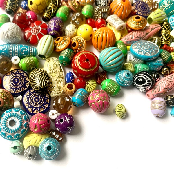 Metal enlaced acrylic beads , assorted foil antique style,  mixed colors of metallic gold, silver and other color finishes gift for crafter