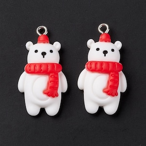 Bear charm, winter bear, white pendant charm, winter bear with scarf and hat