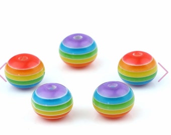 6mm Rainbow acrylic bead striped acrylic beads Assorted colors striped bead mix