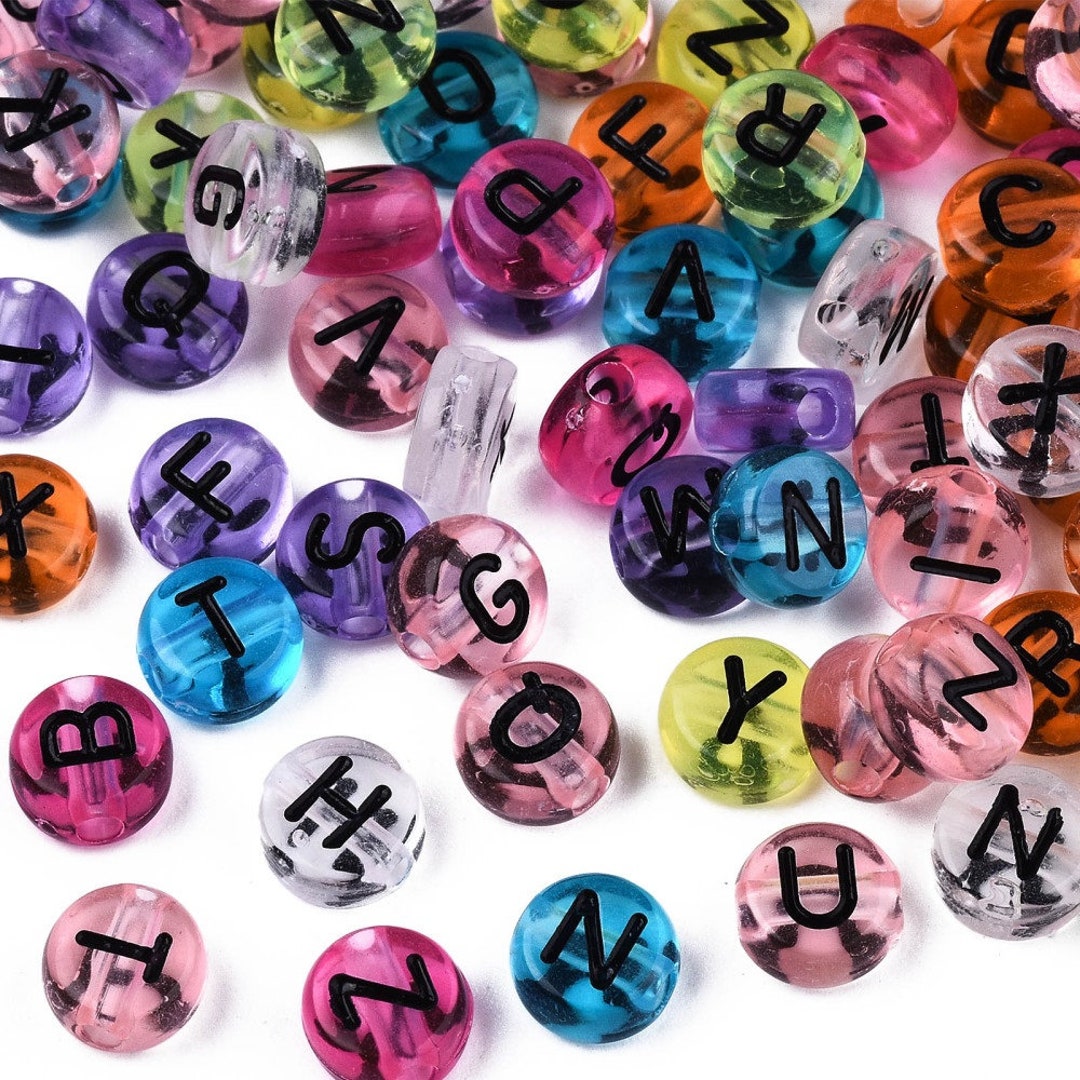 Alphabet Bead Clear Assorted Colors With Black Letters 7mm - Etsy