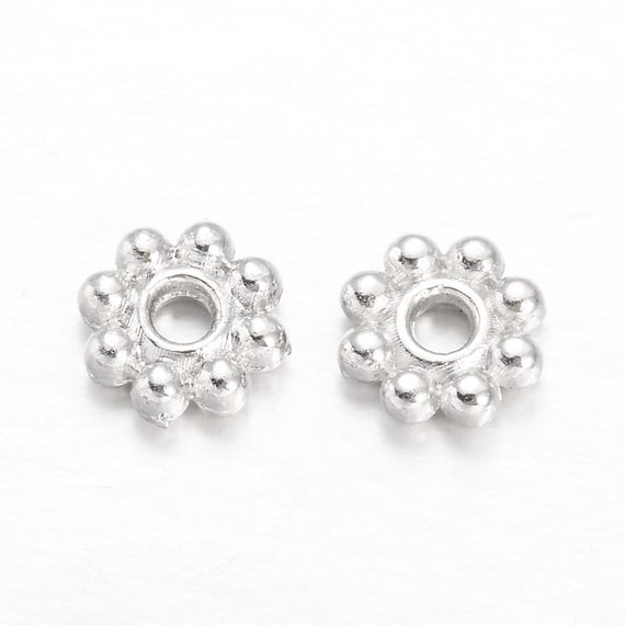 Silver Plated Daisy Spacer Beads, 5mm Flower Spacer
