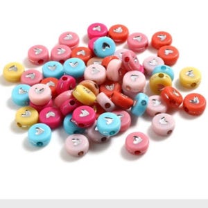 Silver Foil Heart Beads: 7mm Acrylic Alphabet Beads