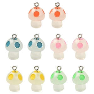 Mushroom charms, glow in the dark resin 3D charm, white with color spots, pick color