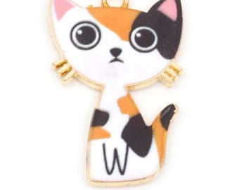 Enamel Cat Charm: Gold Plated Keychain Charm (3x2cm)