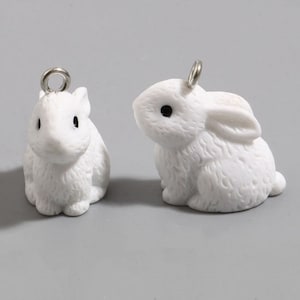 Bunny easter charm,  white 3D bunny charm. resin pendant and keychain charms, large bunny charms  with black eyes