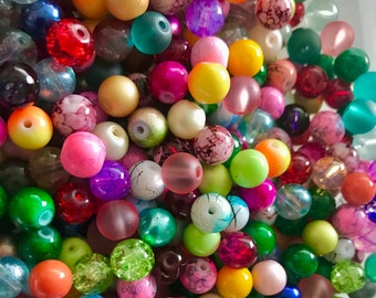 8mm Glass Bead Mix: Assorted Colors & Styles