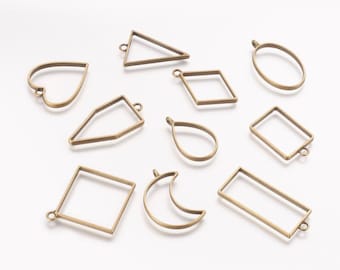 Bezel pendant set, bronze frames for resin and pendants, for DIY resin or clay,  set of 8 styles