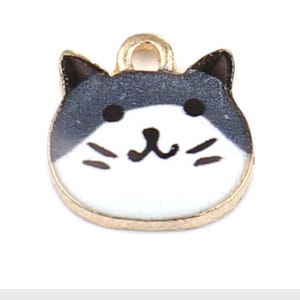 cat charm small gray and white kitten charm gold alloy backs small charm tiny cat face charm