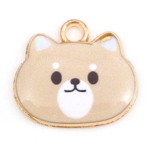 Gold Plated Cat Face Charm: Brown & White Enamel Pendant (20x18mm)
