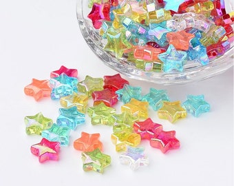 Star mixed irridescent AB acrylic spacer bead spacer  Mixed Colors assorted colored pink blue purple green clear star