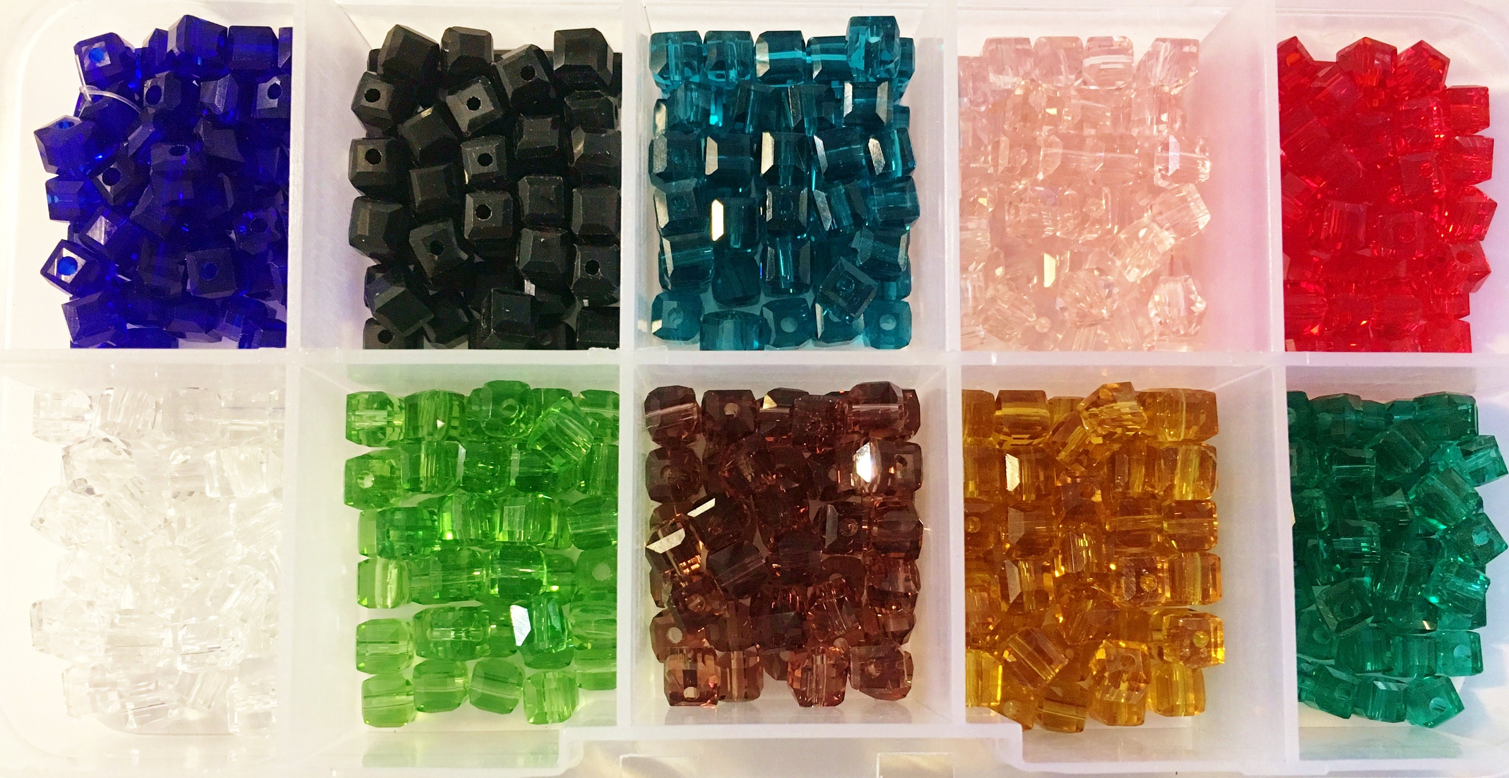 SUNNYCLUE Glass Faceted Cube Beads - 300pcs, 6 Colors, 4mm Square Spacers For DIY Jewelry Making