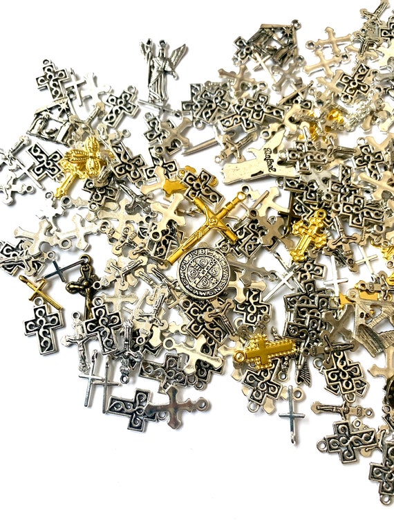 Assorted Cross Charms: Religious Style Mix - Silver & Bronze Tones