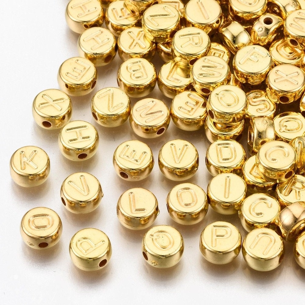 50 Letter Beads Alphabet Beads Rose Gold Bulk Beads Wholesale 7mm Gold  Plated