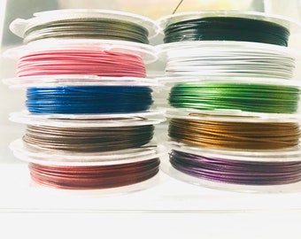 Tiger tail beading wire, assorted colors 28 Gauge Tiger tail beading wire 0.38mm, nylon coated flexible wire by the roll, gift for crafter