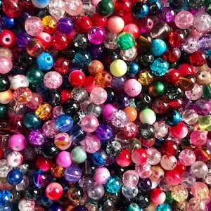 Mélange de perles de verre en vrac 4 mm Soupe de perles assorties, couleurs et motifs assortis, unie, nacrée ou à motifs