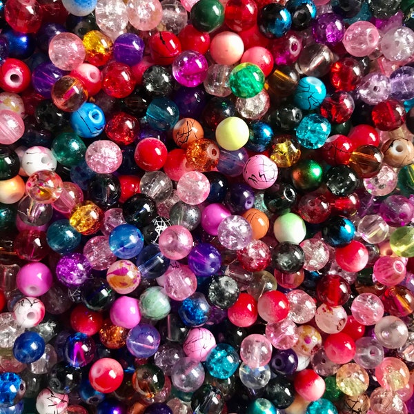 Glass bead mix bulk 4mm Assorted  bead soup, assorted colors and patterns in solid, pearly or patterned styles