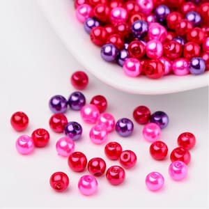 4mm Pearlized Glass Bead Mix: Red, Pink, Purple - Love Theme