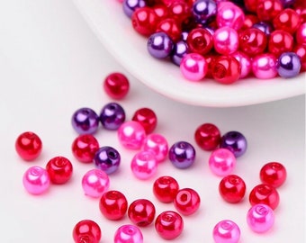4mm Pearlized Glass Bead Mix: Red, Pink, Purple - Love Theme