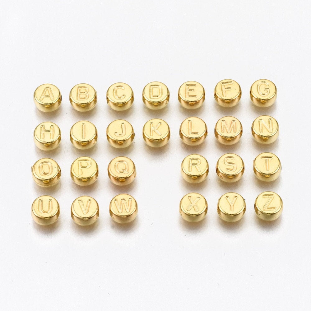 200pcs Letter Beads, 7mm Letter Beads Alphabet Bead White Bead With Gold  Letters Crday Gift