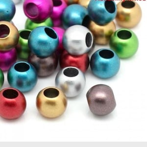 Metallic acrylic big hole beads,  mixed color selection variety mix of colors 12mm bead