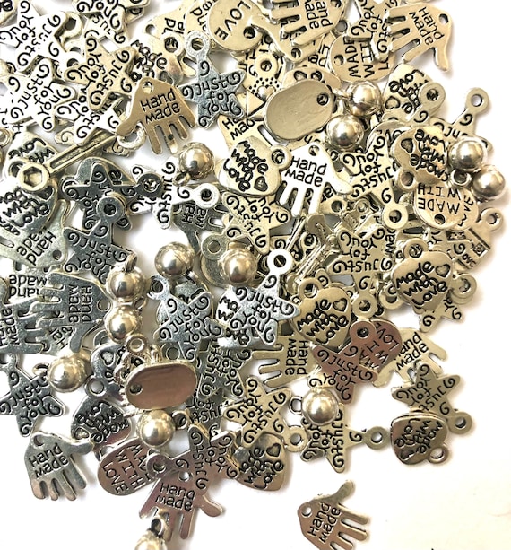 Handmade With Love Bulk Silver Charms Lot Silver Charms Just for You Made  With Love Assorted Lot Tab Charms 