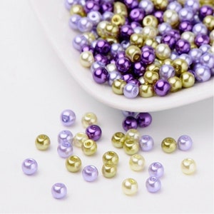 Perlenmix violette und grüne Perlen, 6 mm Perlmuttperlen, dunkelviolett, lavendel, blassgrün und salbeigrüne Perlen Geschenk für Handwerker